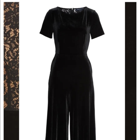 French Connection Aurore lace‎ back black velvet wide Culotte jumpsuit Size 4 - Picture 3 of 13